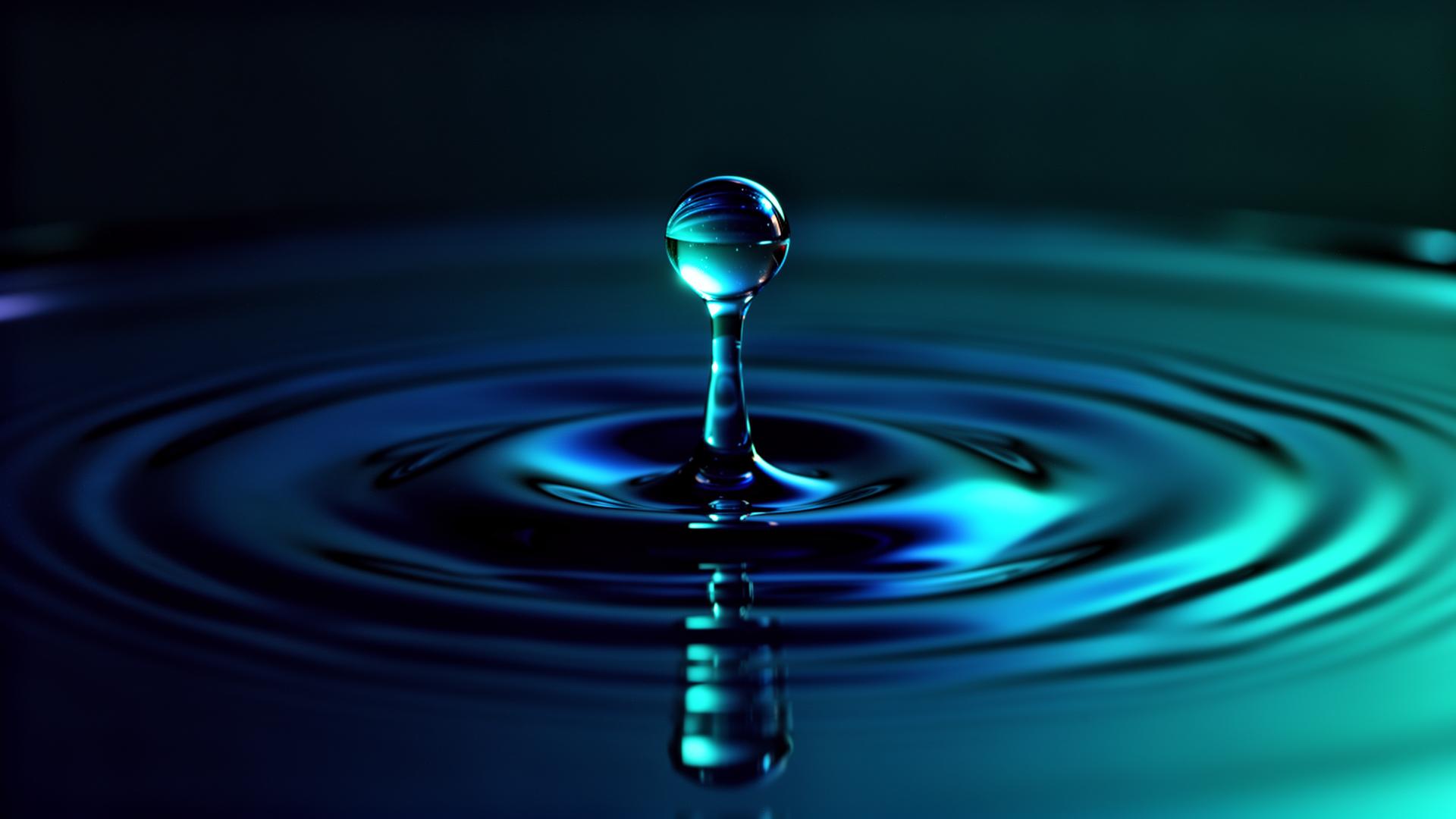 Water droplet rippling on dark surface