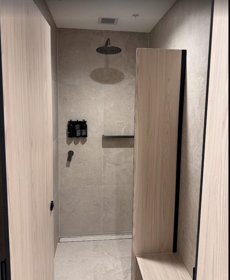 Stone-tiled shower install